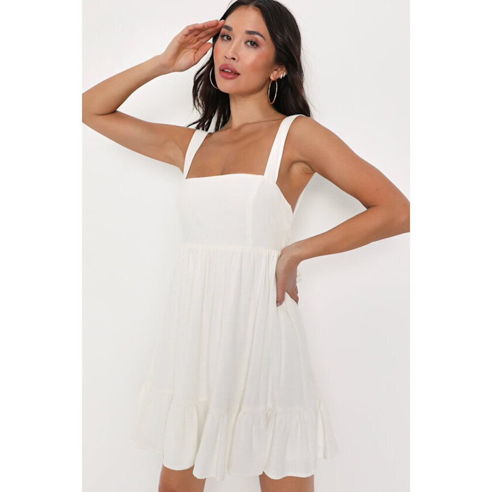 Lulus Darling Perfection White Tiered Tie-back Mini Skater Dress - Size L